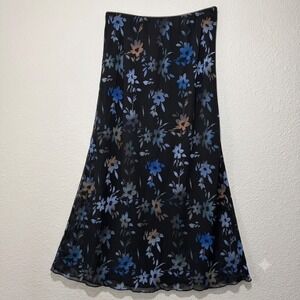 Womens Large Floral Midi Skirt Y2K Style grunge skater Mesh festival